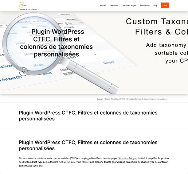Développement du plugin WordPress CTFC - Custom Taxonomies Filtres & Columns