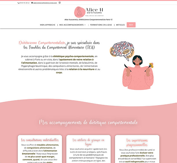 Création du site internet de Alive Hussonnois, diététicienne nutritionniste à Paris