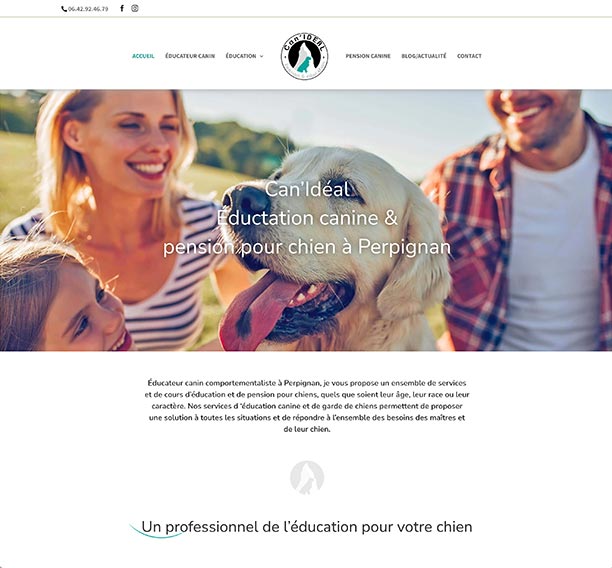 Création d'une site internet pour éducateur canin, page d'accueil | Conception, design, optimisation pour le référencement naturel | CDW