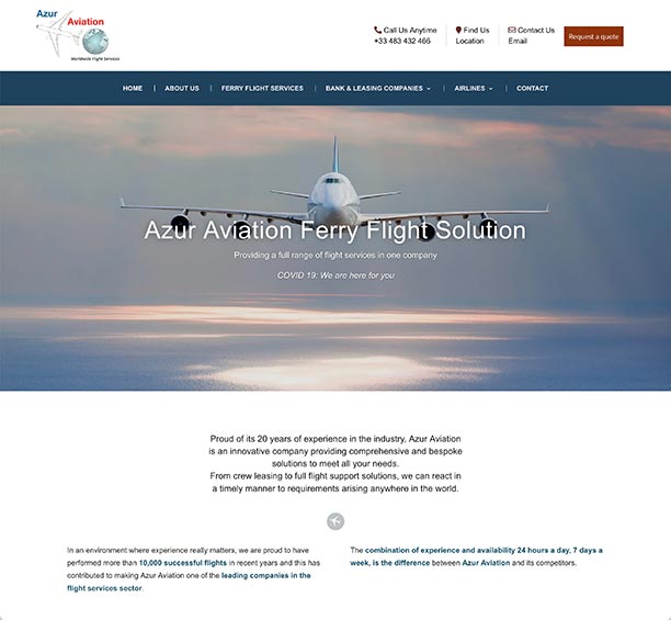Creation du site inernet de la compagnie aérienne Azur Aviation