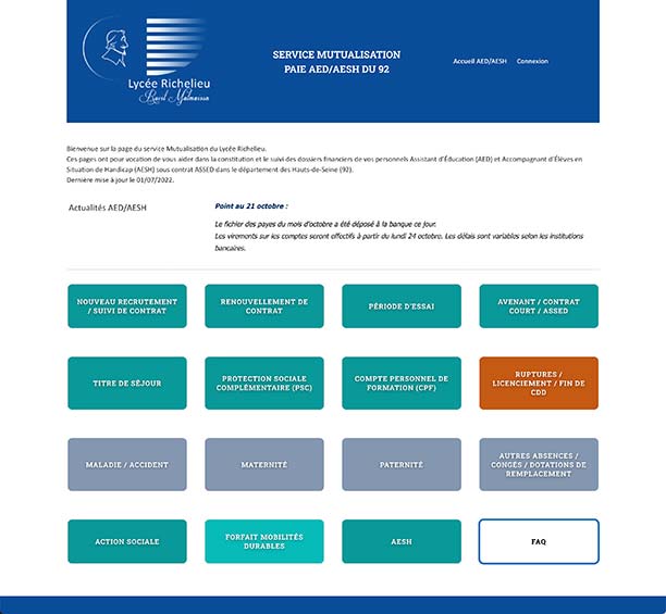 Création du site internet du service paie AED/AESH du lyçée Richelieu | CDW